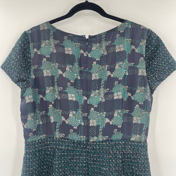 TALBOTS Tweed Dress Sz 16P Blue Green Dark Academia Mixed Media Metallic Preppy - Picture 7 of 13